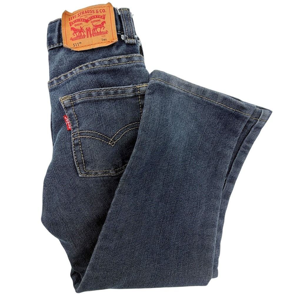 Levi 511 Slim Jeans Kids Size 5 Reg Adjustable Waist Blue Denim Pant Good Cond